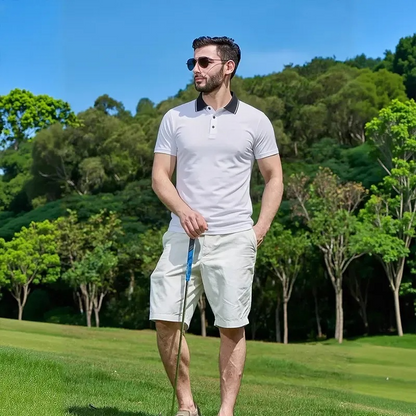 Men’s summer polo shirts featuring a contrast collar slim fit quick-dry lightweight tees, breathable business