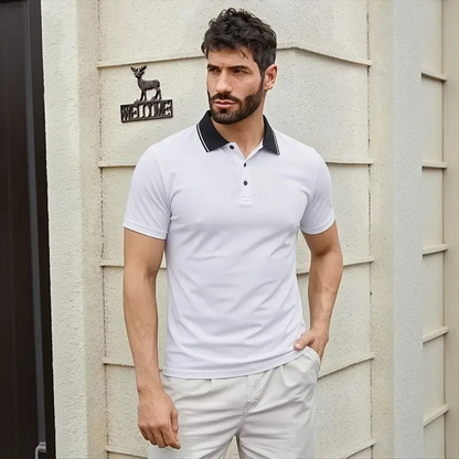 Men’s summer polo shirts featuring a contrast collar slim fit quick-dry lightweight tees, breathable business