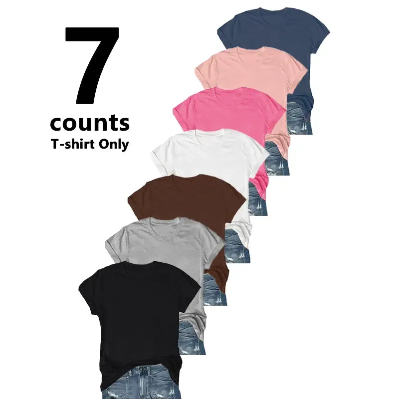 Women's Short Sleeve T-Shirts Multipack, Loose/Relaxed Fit Solid Color Round Neck Casual Tee Tops Women Underwear Summer Tshirt #SummerVibes（T-shirt only）