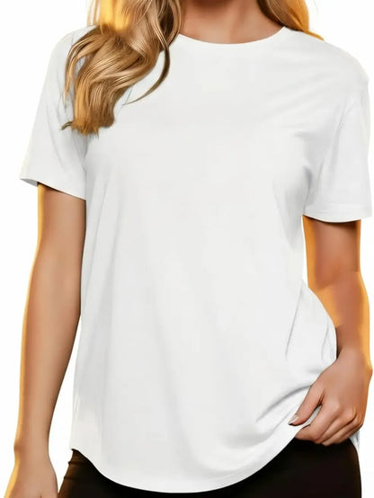 Women's Short Sleeve T-Shirts Multipack, Loose/Relaxed Fit Solid Color Round Neck Casual Tee Tops Women Underwear Summer Tshirt #SummerVibes（T-shirt only）