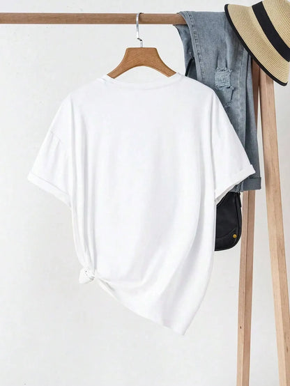 Women's Short Sleeve T-Shirts Multipack, Loose/Relaxed Fit Solid Color Round Neck Casual Tee Tops Women Underwear Summer Tshirt #SummerVibes（T-shirt only）