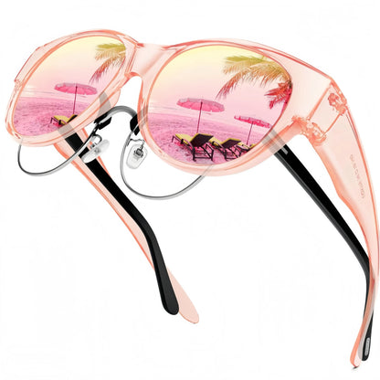 Fit-Over Prescription Sunglasses, Oversized Square Full-Rim Plastic Frames, UV400 Protection