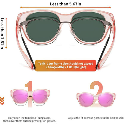 Fit-Over Prescription Sunglasses, Oversized Square Full-Rim Plastic Frames, UV400 Protection