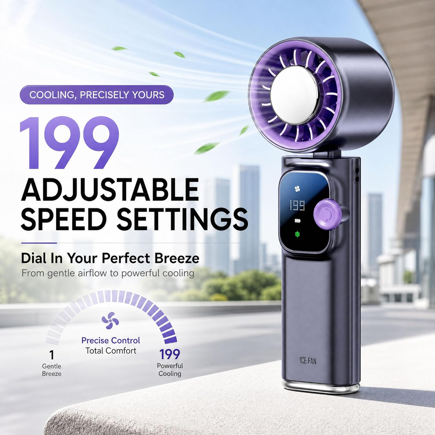 Handheld Fan Ice Cooling, Portable Turbo Fan with Ice Cooler, 199 Wind Speed, Rechargeable Foldable Hangable, 20000 RPM 4000mAh Battery, Small Personal Pocket Fan for Outdoor Travel with Metal Hanger