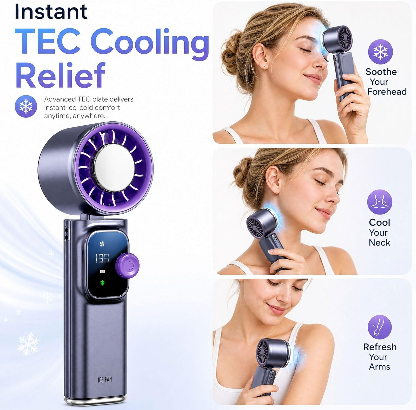 Handheld Fan Ice Cooling, Portable Turbo Fan with Ice Cooler, 199 Wind Speed, Rechargeable Foldable Hangable, 20000 RPM 4000mAh Battery, Small Personal Pocket Fan for Outdoor Travel with Metal Hanger