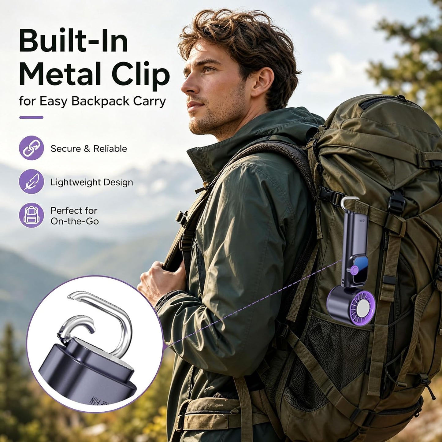 Handheld Fan Ice Cooling, Portable Turbo Fan with Ice Cooler, 199 Wind Speed, Rechargeable Foldable Hangable, 20000 RPM 4000mAh Battery, Small Personal Pocket Fan for Outdoor Travel with Metal Hanger