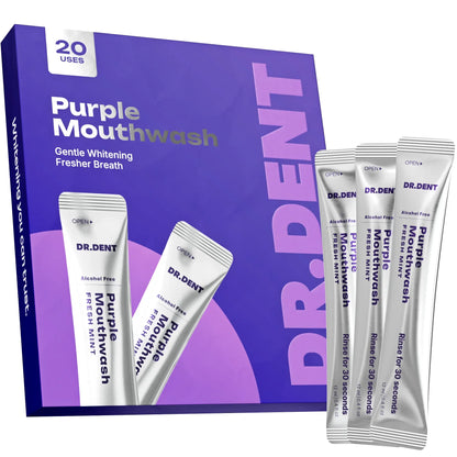 Purple Mouthwash - Sachets 20 Pack - Peroxide-Free - Alcohol Free - Vegan Mint