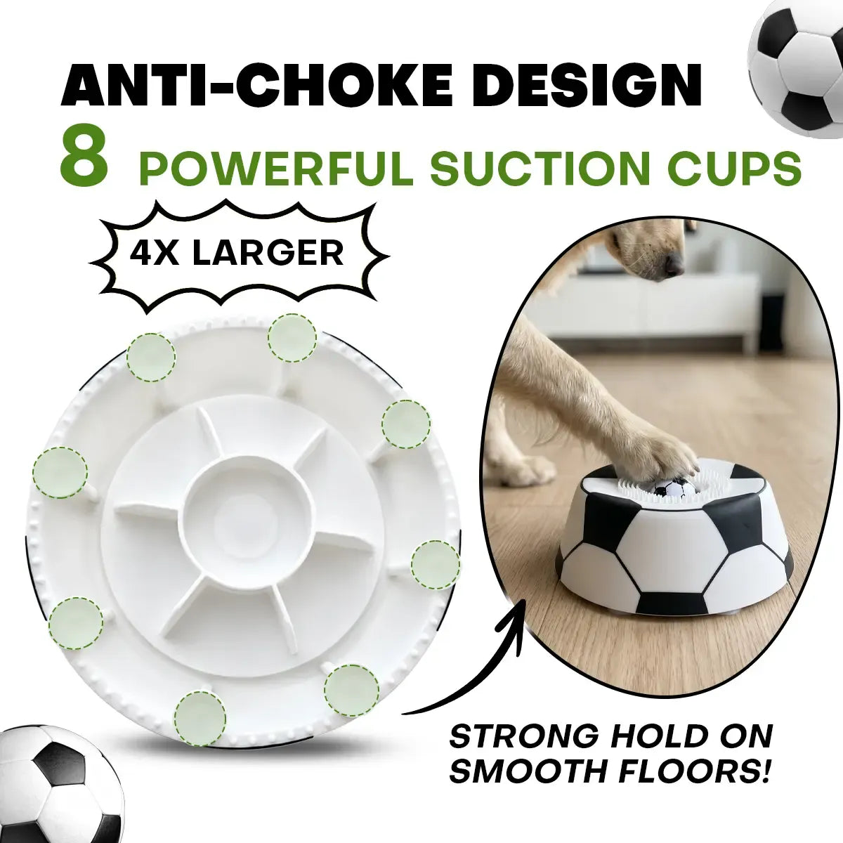Soccer Style Multi purpose dog bowl Dog Liquid Slow Feeder,Lick Bowl Mat with Ball ,8 Extra Large Suction Cups