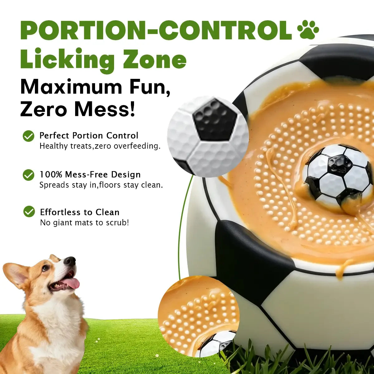 Soccer Style Multi purpose dog bowl Dog Liquid Slow Feeder,Lick Bowl Mat with Ball ,8 Extra Large Suction Cups