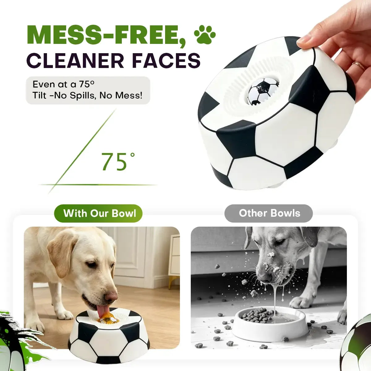 Soccer Style Multi purpose dog bowl Dog Liquid Slow Feeder,Lick Bowl Mat with Ball ,8 Extra Large Suction Cups