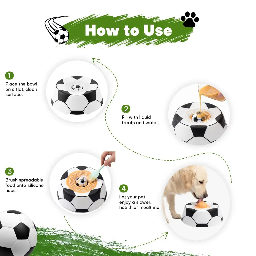 Soccer Style Multi purpose dog bowl Dog Liquid Slow Feeder,Lick Bowl Mat with Ball ,8 Extra Large Suction Cups