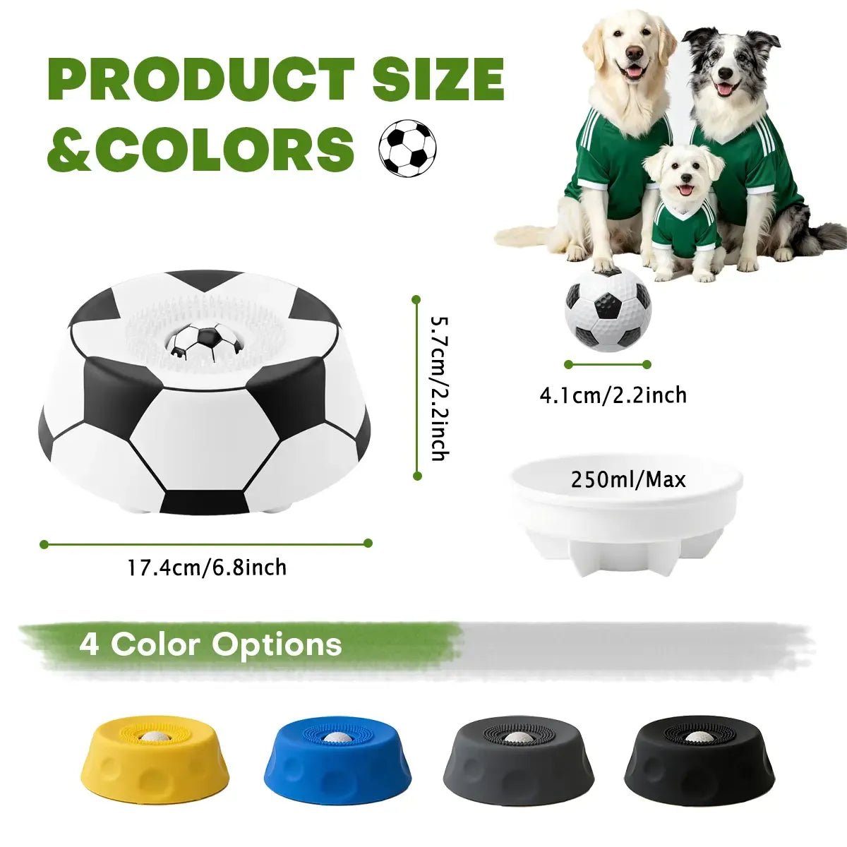 Soccer Style Multi purpose dog bowl Dog Liquid Slow Feeder,Lick Bowl Mat with Ball ,8 Extra Large Suction Cups