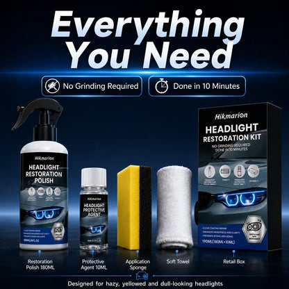 Automotive Headlamp Restoration Fluid for Oxidized Yellowed Cloudy Headlights Clear Lens Polish Crystal Coating Refurbisher Kit with Sponge Towel Cars