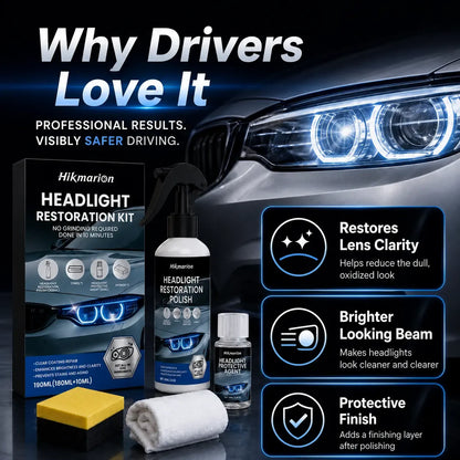 Automotive Headlamp Restoration Fluid for Oxidized Yellowed Cloudy Headlights Clear Lens Polish Crystal Coating Refurbisher Kit with Sponge Towel Cars