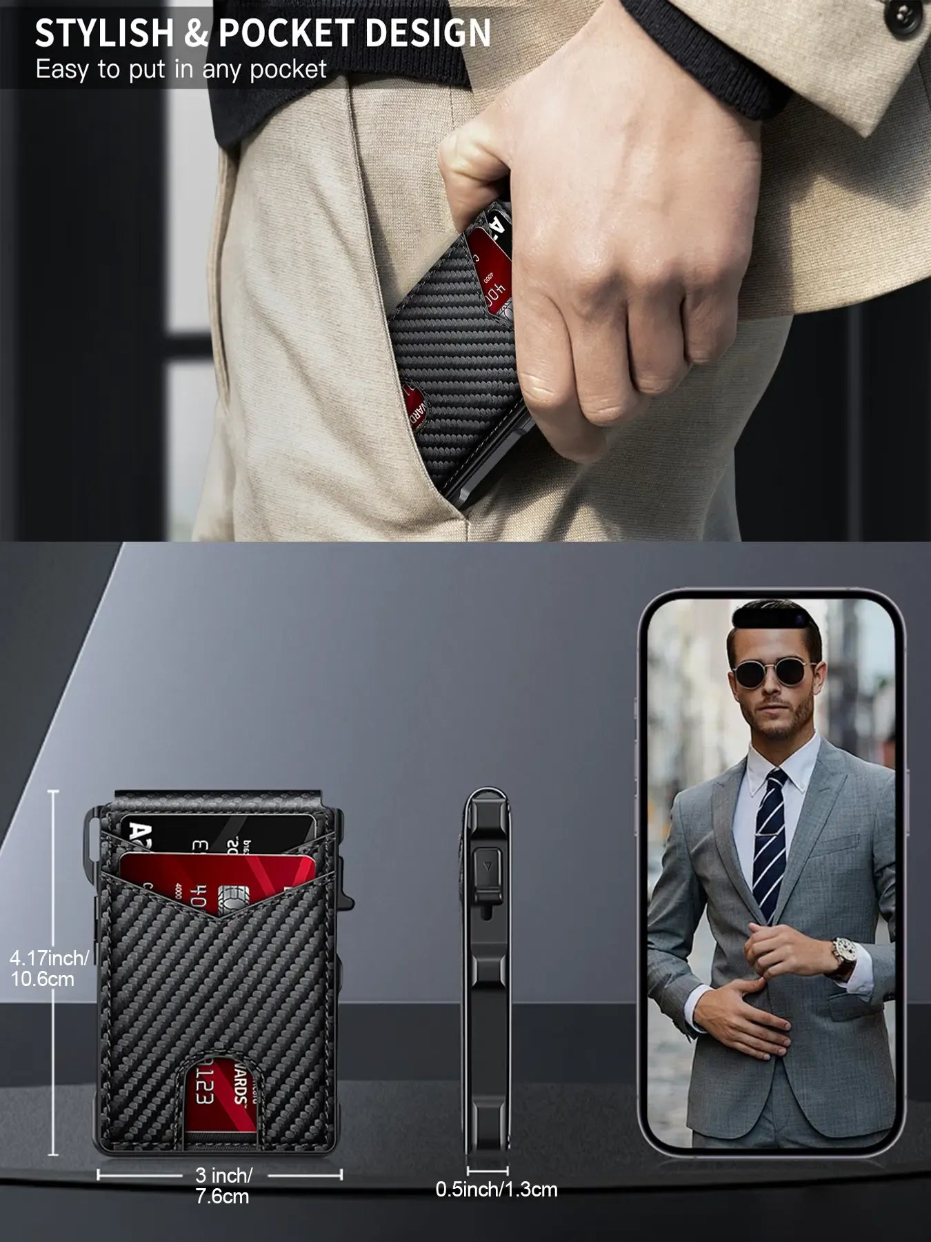 Men's Premium Aluminum Slim Bifold Wallet with Ejector, Removable Cardholder, Minimalist Design for Summer Vibes