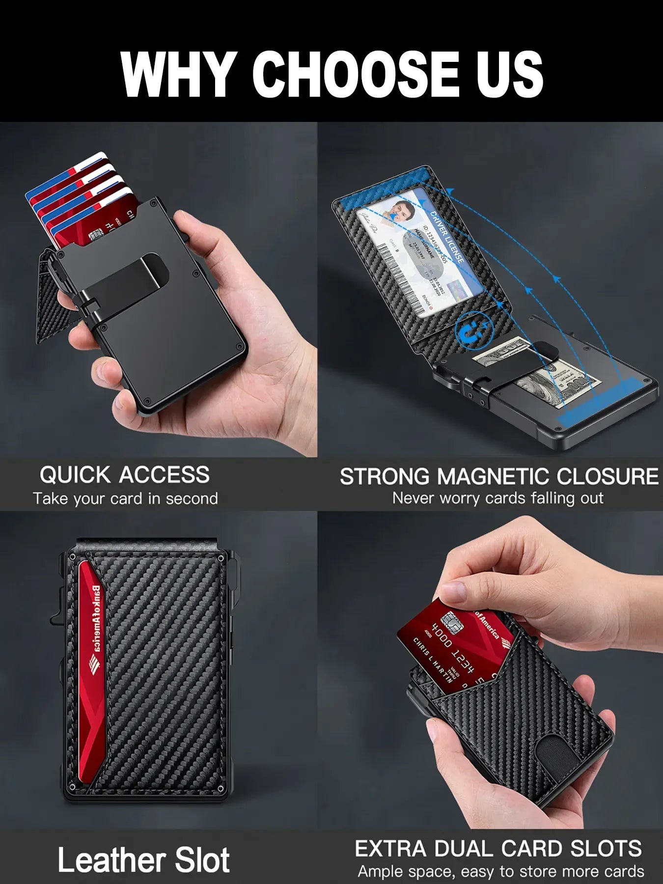 Men's Premium Aluminum Slim Bifold Wallet with Ejector, Removable Cardholder, Minimalist Design for Summer Vibes