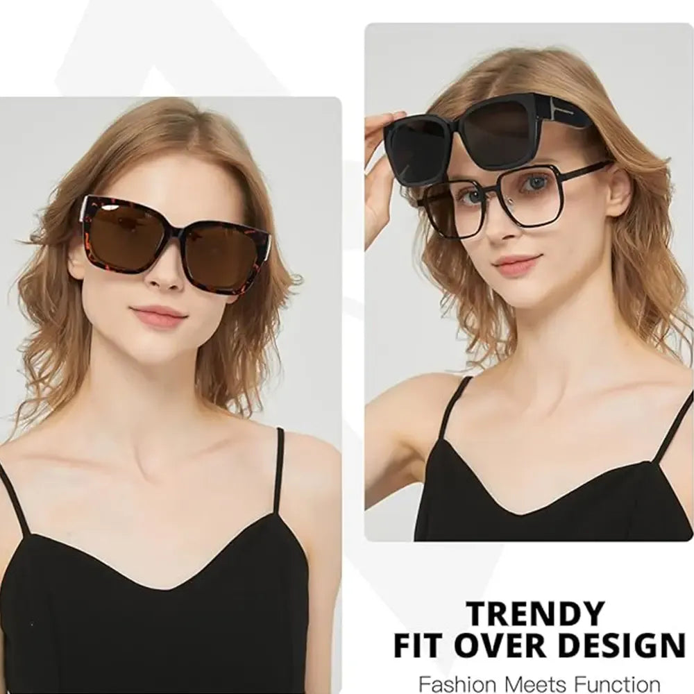 2Pcs Oversized Square Sunglasses for Women Men Wear Over Glasses, Frame Polarized UV400 Protection Stylish Comfortable Fit for Driving Fishing Cycling summerwins