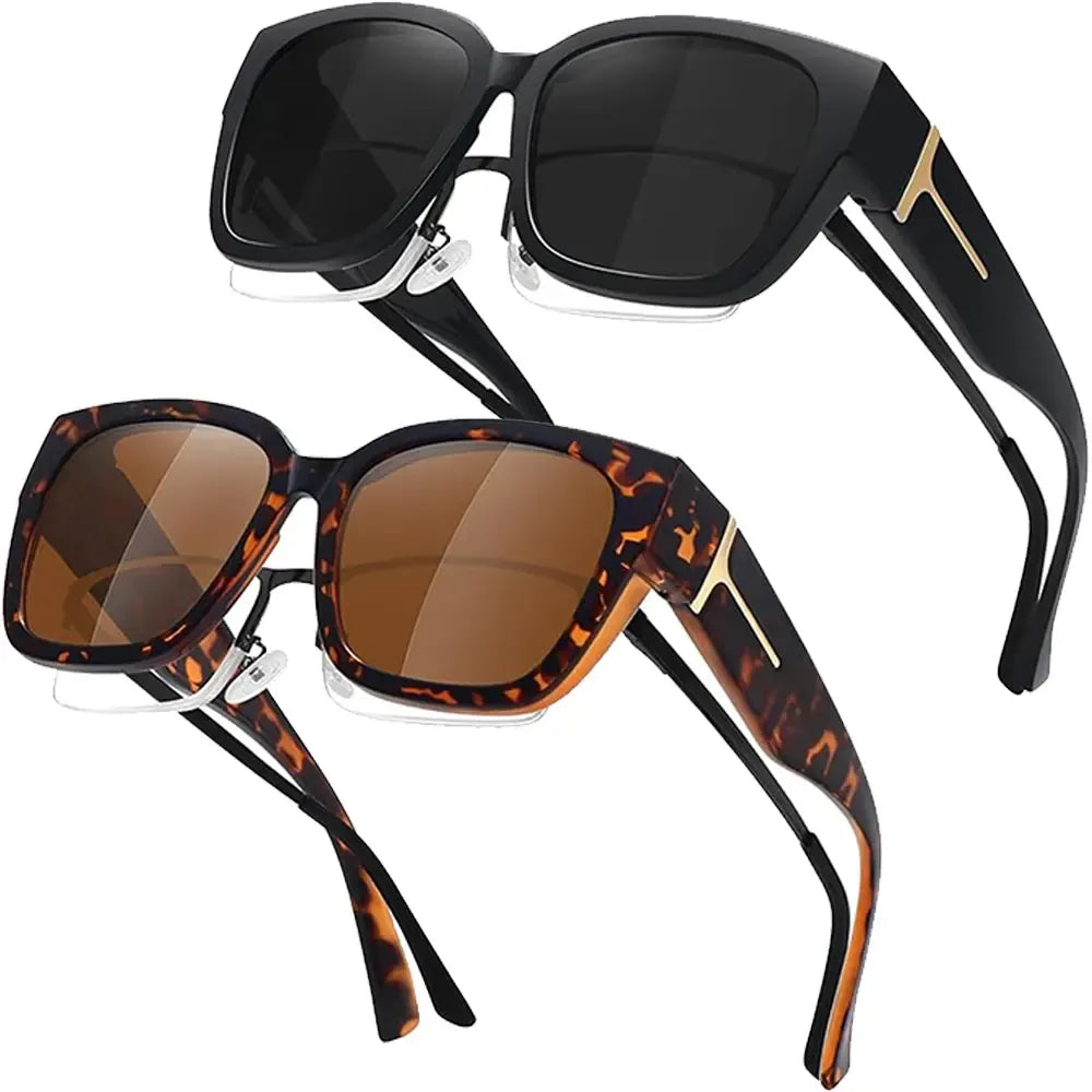 2Pcs Oversized Square Sunglasses for Women Men Wear Over Glasses, Frame Polarized UV400 Protection Stylish Comfortable Fit for Driving Fishing Cycling summerwins