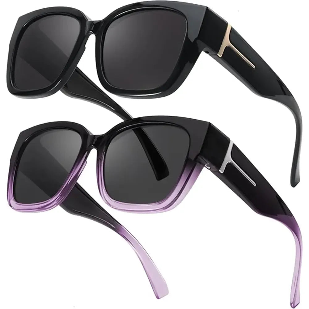2Pcs Oversized Square Sunglasses for Women Men Wear Over Glasses, Frame Polarized UV400 Protection Stylish Comfortable Fit for Driving Fishing Cycling summerwins