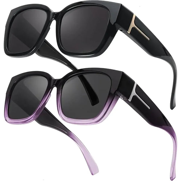 2Pcs Oversized Square Sunglasses for Women Men Wear Over Glasses, Frame Polarized UV400 Protection Stylish Comfortable Fit for Driving Fishing Cycling summerwins
