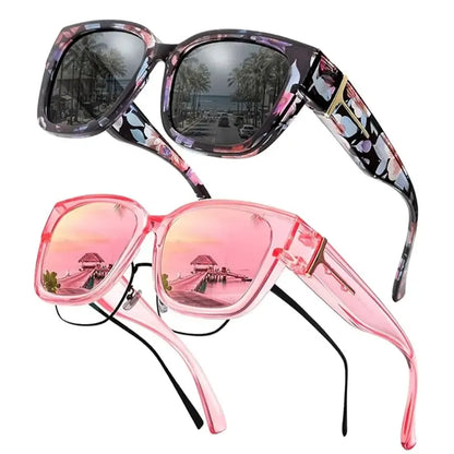 2Pcs Oversized Square Sunglasses for Women Men Wear Over Glasses, Frame Polarized UV400 Protection Stylish Comfortable Fit for Driving Fishing Cycling summerwins