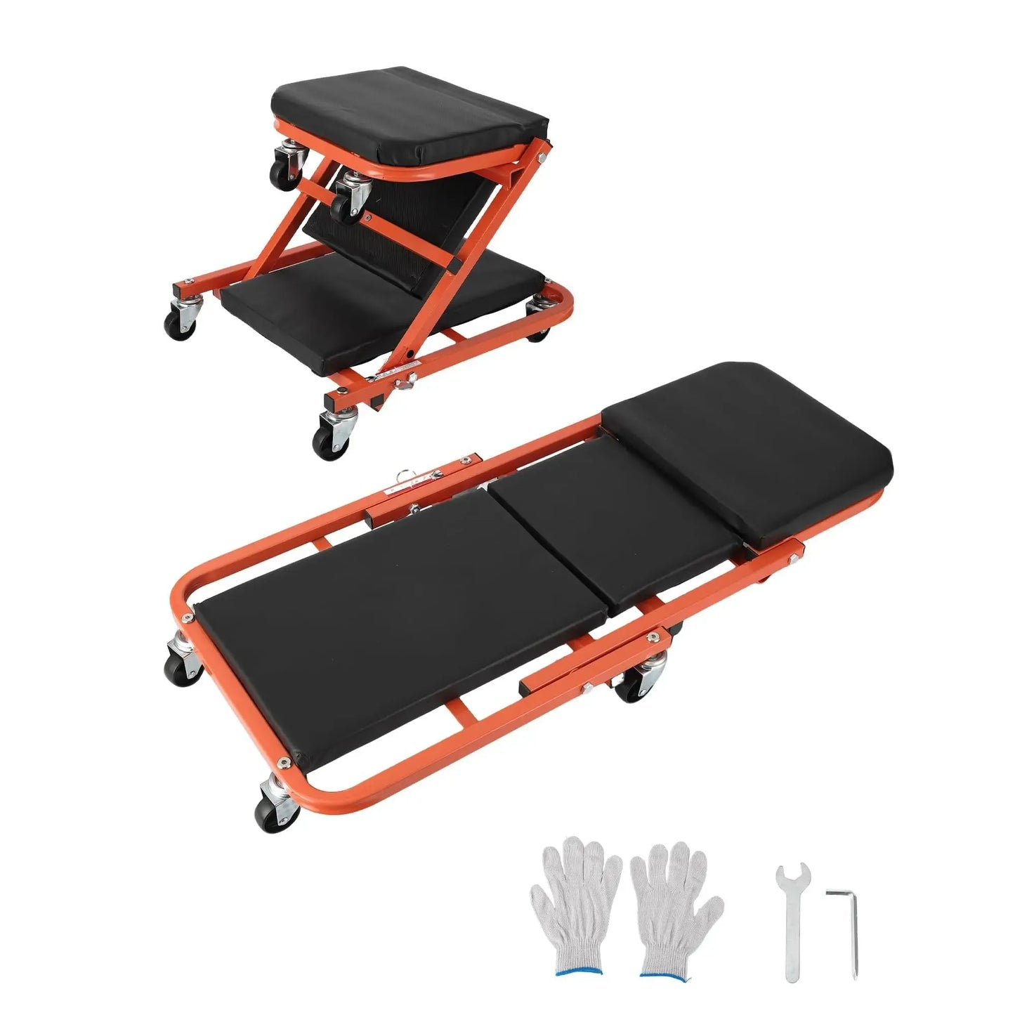 Foldable Z Garage Creeper - 36 in Auto Repair Mechanic Tool300 lbs Load Capacity6 WheelsPadded SeatSteel FrameTool
