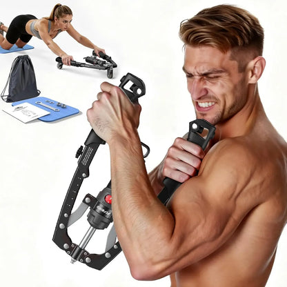 3-in-1 Hydraulic Chest Twister Arm Exerciser & Arm Strength Trainer - Adjustable 22-440lbs Core, Tricep Workout Equipment with Ab Roller Wheel