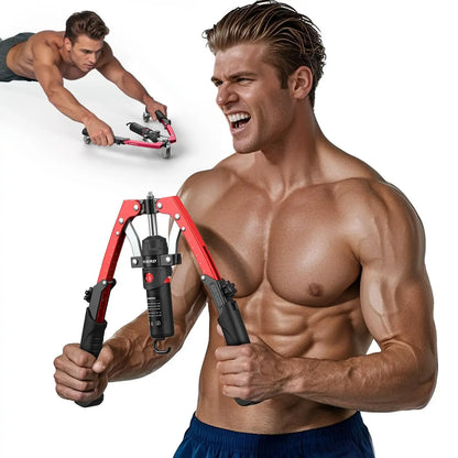 3-in-1 Hydraulic Chest Twister Arm Exerciser & Arm Strength Trainer - Adjustable 22-440lbs Core, Tricep Workout Equipment with Ab Roller Wheel
