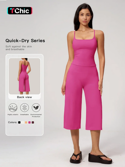 New Yoga Tank Top High Waist Quick-Dry Casual Mid-Length Pants Running Outdoor Athletic Sportswear Yoga Set for Women