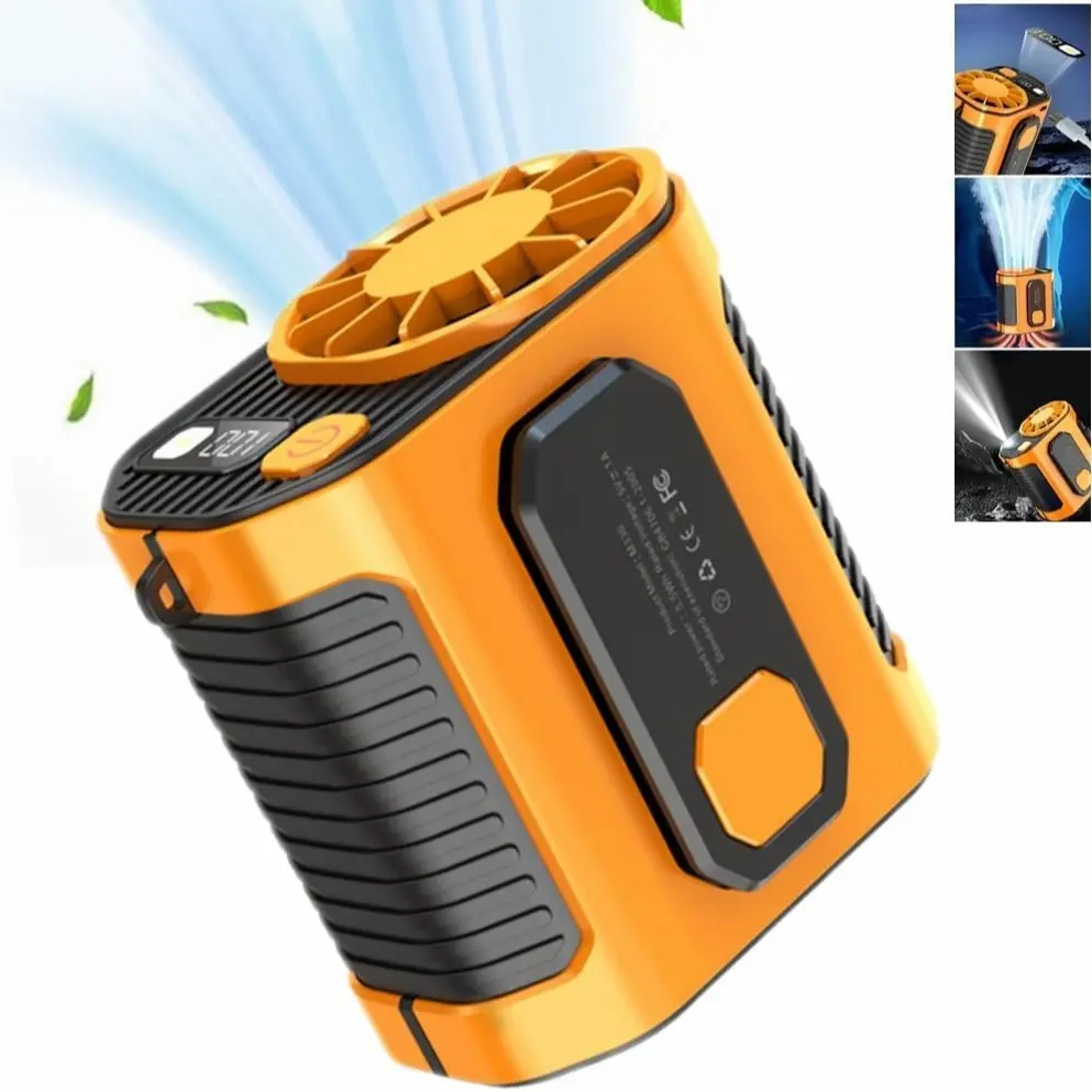 Personal Waist Portable Rechargeable Fan, 5000mAh Battery Power bank, 10 Speeds 5300RPM Airflow, LED Light