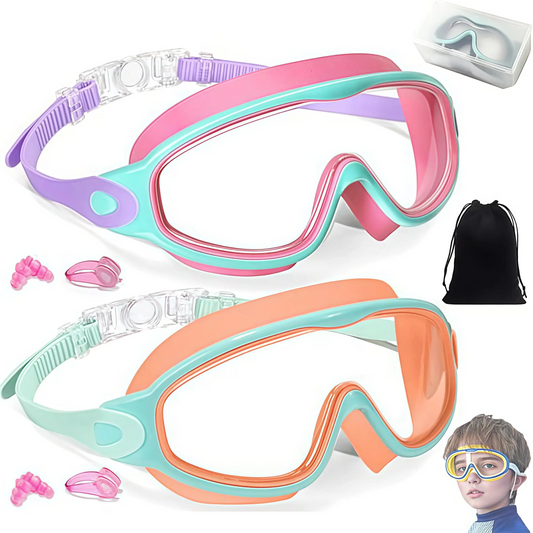 Kids Swim Goggles for 3-15+ UV Protection Anti-Fog High Definition Waterproof Adjustable Goggles for Boys and Girls