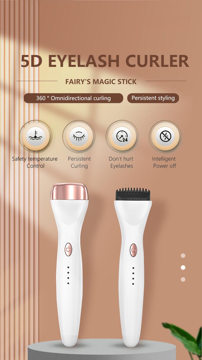 5D Push Heated Eyelash Curler, Electric Heated Eyelash Curler Lash Curler, Long-Lasting Curls, Adjustable Temperatures, USB Rechargeable for Quick Natural Curling Makeup
