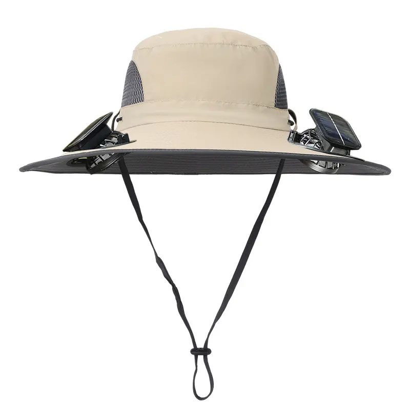 Men's Wireless Solar Fan Hat, Solid Wide Brim Sun Hat with 2 Cooling Fans & USB Charging for Fishing, Hiking