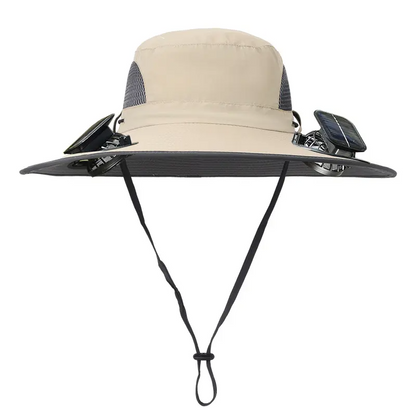 Men's Wireless Solar Fan Hat, Solid Wide Brim Sun Hat with 2 Cooling Fans & USB Charging for Fishing, Hiking