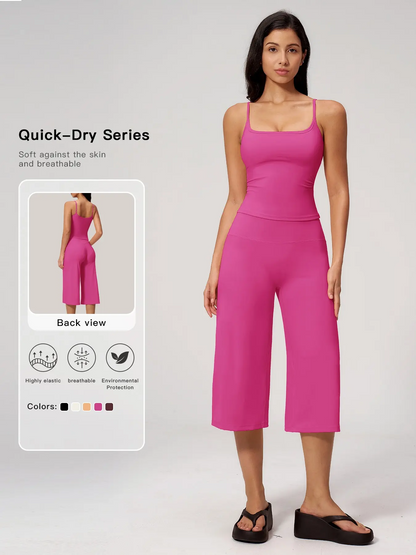 New Yoga Tank Top High Waist Quick-Dry Casual Mid-Length Pants Running Outdoor Athletic Sportswear Yoga Set for Women