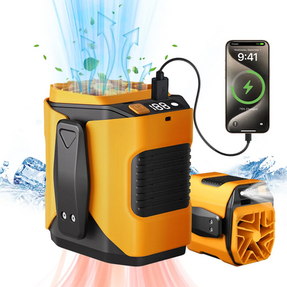 Personal Waist Portable Rechargeable Fan, 5000mAh Battery Power bank, 10 Speeds 5300RPM Airflow, LED Light