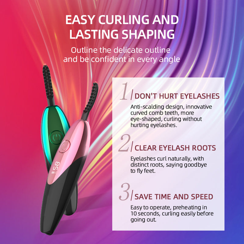 USB Rechargeable Electric Heated Eyelash Curler Pen Style Shape Eye Makeup Curling Kit Cosmetic Tool LCD 3D