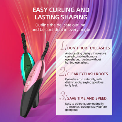 USB Rechargeable Electric Heated Eyelash Curler Pen Style Shape Eye Makeup Curling Kit Cosmetic Tool LCD 3D