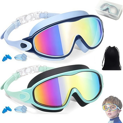 Kids Swim Goggles for 3-15+ UV Protection Anti-Fog High Definition Waterproof Adjustable Goggles for Boys and Girls