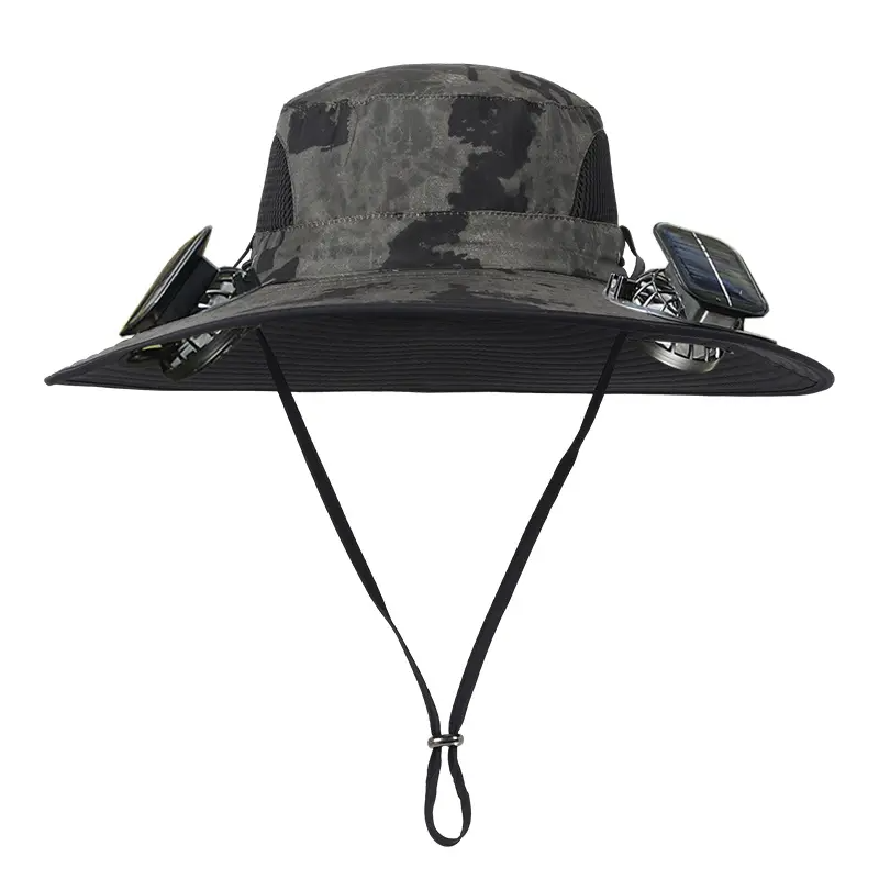Men's Wireless Solar Fan Hat, Solid Wide Brim Sun Hat with 2 Cooling Fans & USB Charging for Fishing, Hiking