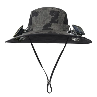 Men's Wireless Solar Fan Hat, Solid Wide Brim Sun Hat with 2 Cooling Fans & USB Charging for Fishing, Hiking
