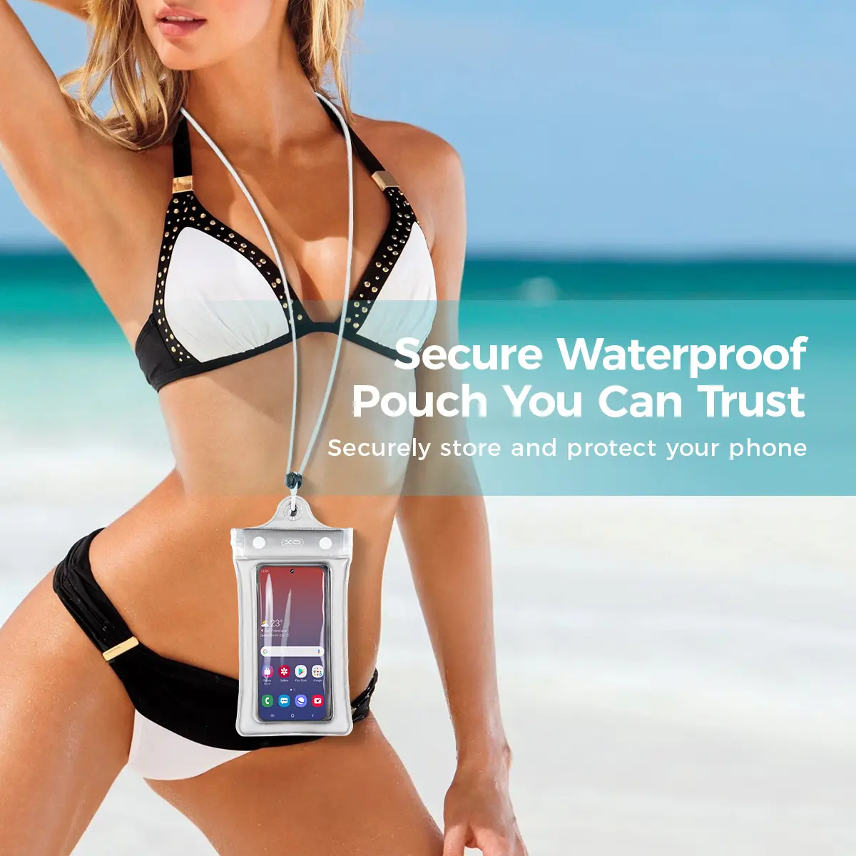 Waterproof Phone Pouch, 2 Counts Clear Waterproof Cell Phone Case Lanyard for iPhone Galaxy Up To 7",Inflatable Edge Better Buoyancy