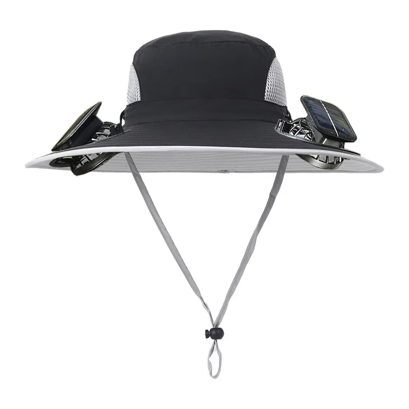Men's Wireless Solar Fan Hat, Solid Wide Brim Sun Hat with 2 Cooling Fans & USB Charging for Fishing, Hiking