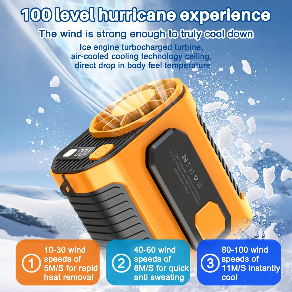 Personal Waist Portable Rechargeable Fan, 5000mAh Battery Power bank, 10 Speeds 5300RPM Airflow, LED Light