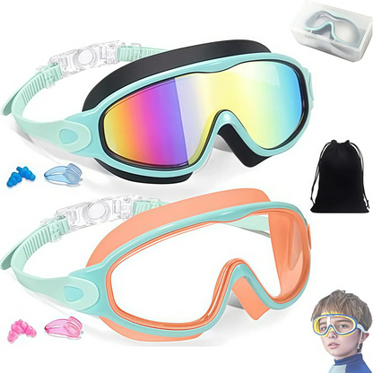 Kids Swim Goggles for 3-15+ UV Protection Anti-Fog High Definition Waterproof Adjustable Goggles for Boys and Girls