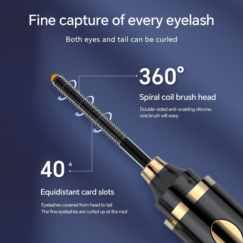 Electric Heated Eyelash Curler with 3 Temperature Settings, 360° Spiral Brush Head, Quick Heat-Up, Long-Lasting Curl, Protective Jacket Included