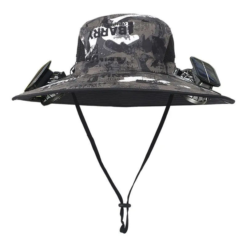Men's Wireless Solar Fan Hat, Solid Wide Brim Sun Hat with 2 Cooling Fans & USB Charging for Fishing, Hiking