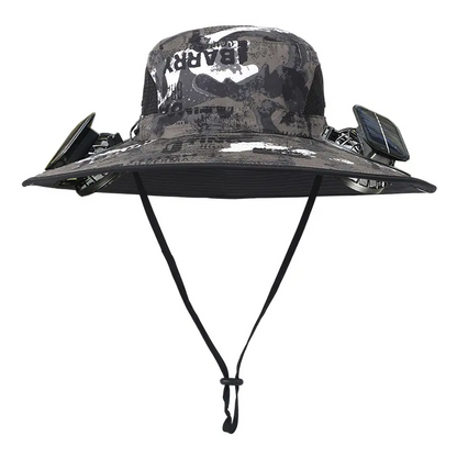 Men's Wireless Solar Fan Hat, Solid Wide Brim Sun Hat with 2 Cooling Fans & USB Charging for Fishing, Hiking