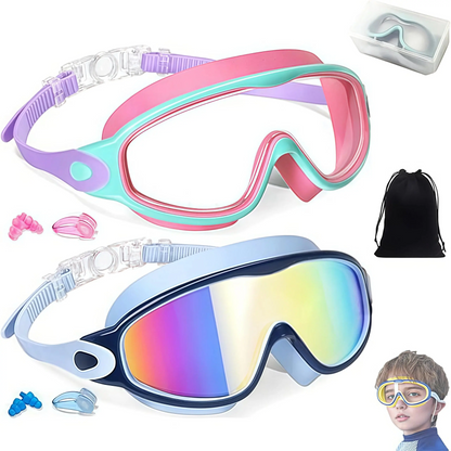 Kids Swim Goggles for 3-15+ UV Protection Anti-Fog High Definition Waterproof Adjustable Goggles for Boys and Girls