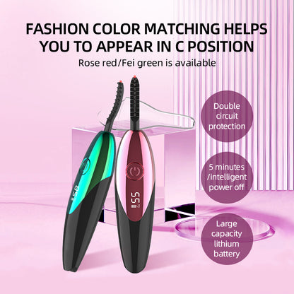 USB Rechargeable Electric Heated Eyelash Curler Pen Style Shape Eye Makeup Curling Kit Cosmetic Tool LCD 3D